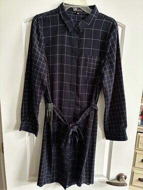 The Limited Black Windowpane Long-Sleeve Shirt Dress
